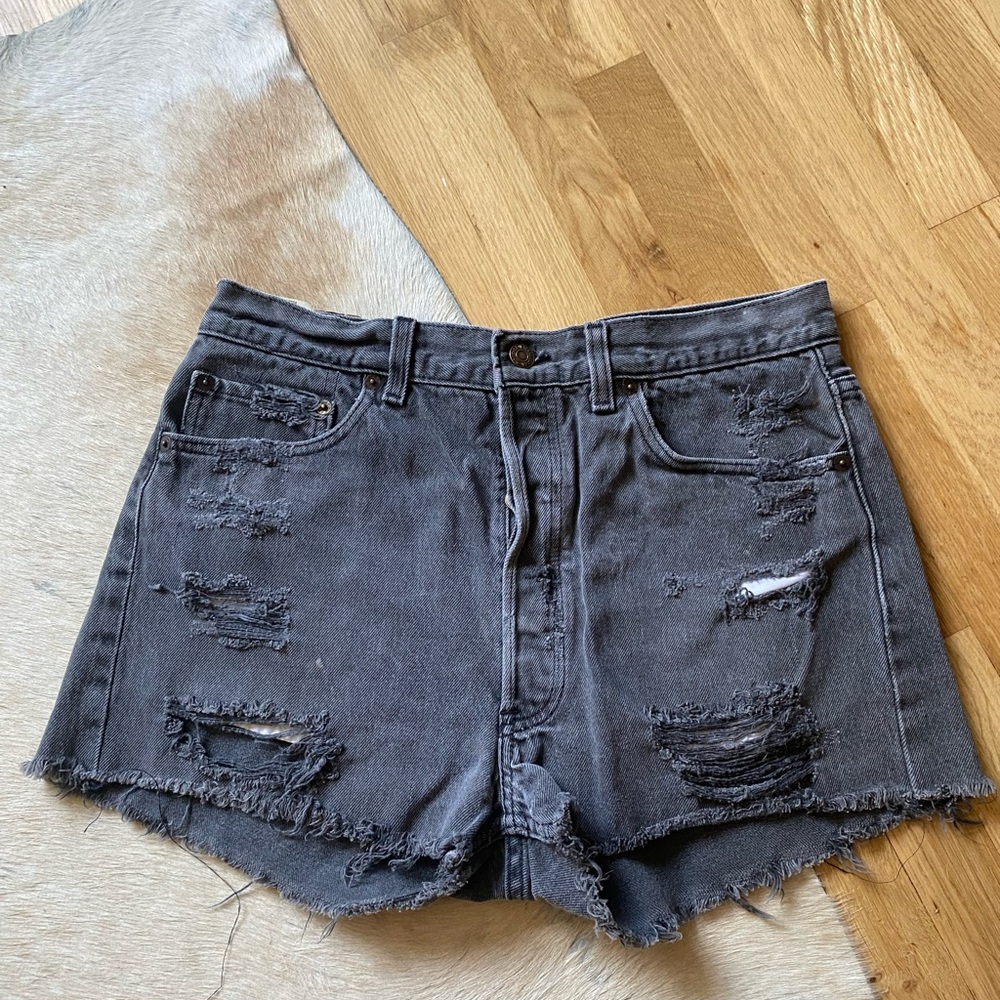 Distressed Gray Denim Shorts